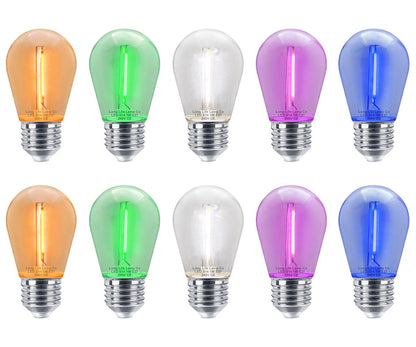 10 Pack 1w LED Mixed Coloured Lights Bulbs Edison Screw E27 Vintage Filament Decorative Festoon Lamps - Energy Light Bulbs - Free delivery on all orders