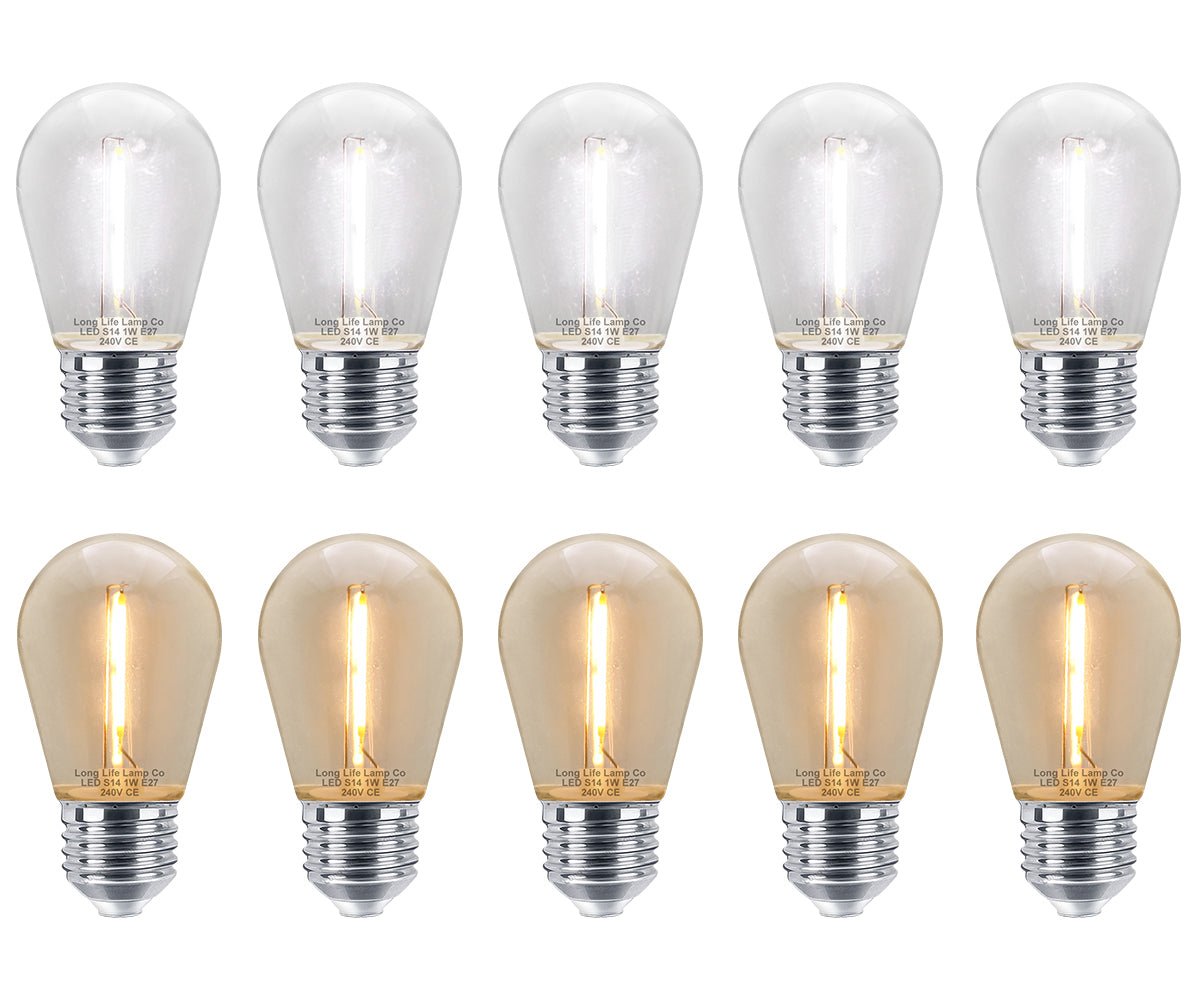 10 Pack 1w LED Mixed Coloured Lights Bulbs Edison Screw E27 Vintage Filament Decorative Festoon Lamps - Energy Light Bulbs - Free delivery on all orders