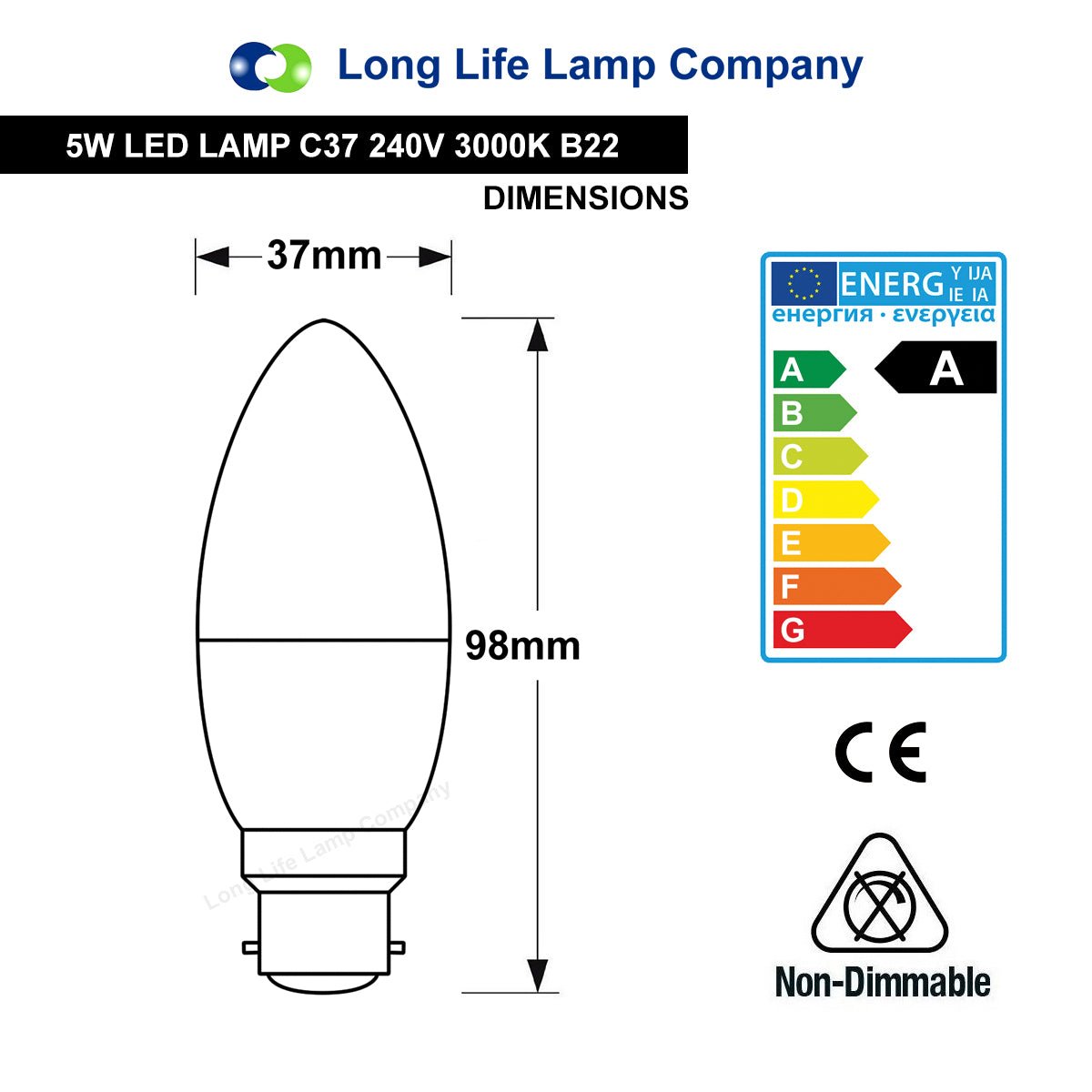 10 PACK 5W Energy Saving C37 LED Candle Light Bulb 3000K B22 - Energy Light Bulbs - Free delivery on all orders