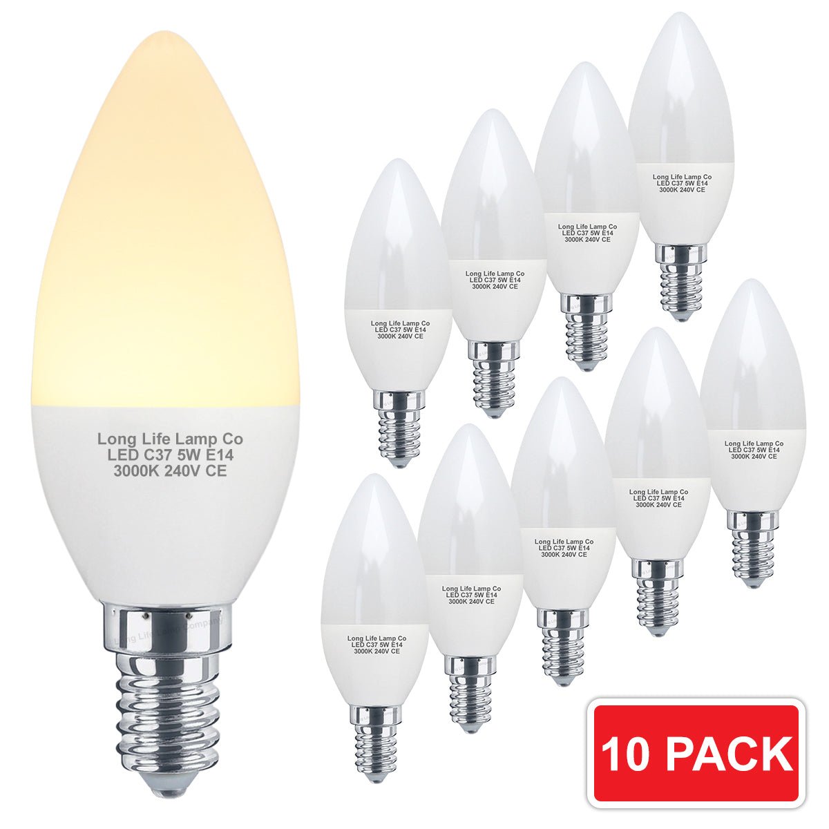 10 PACK 5W Energy Saving C37 LED Candle Light Bulb 3000K E14 - Energy Light Bulbs - Free delivery on all orders