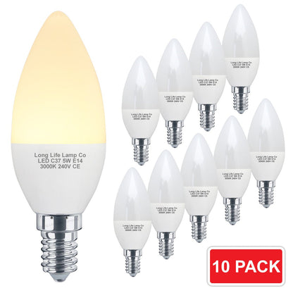 10 PACK 5W Energy Saving C37 LED Candle Light Bulb 3000K E14 - Energy Light Bulbs - Free delivery on all orders