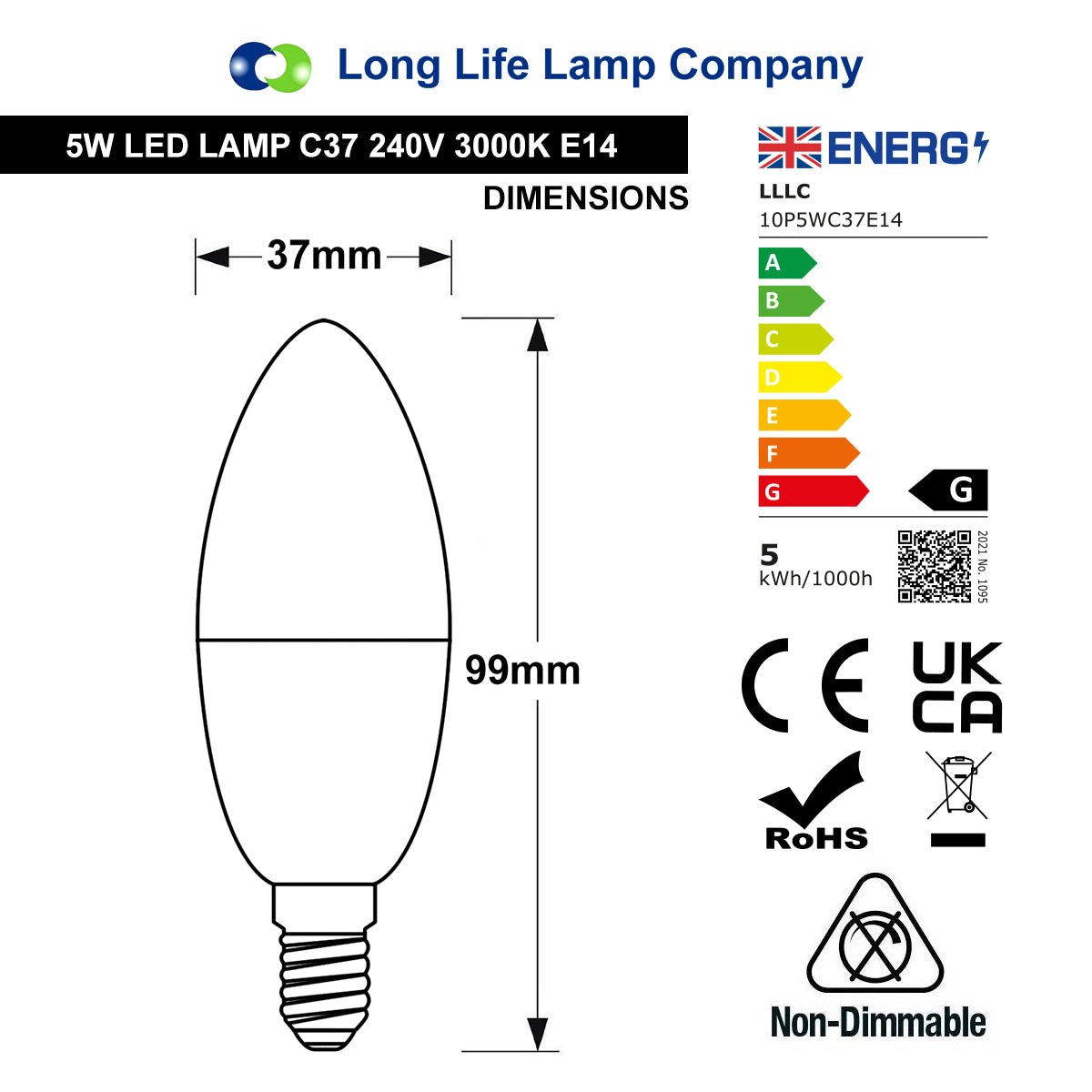 10 PACK 5W Energy Saving C37 LED Candle Light Bulb 3000K E14 - Free delivery on all orders