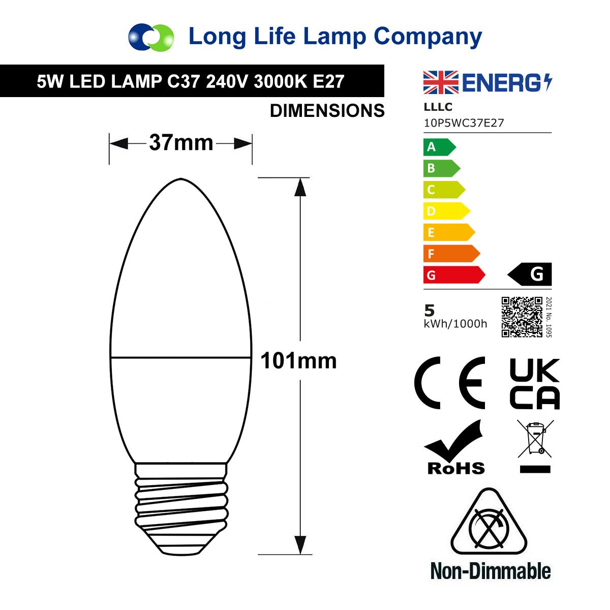 10 PACK 5W Energy Saving C37 LED Candle Light Bulb 3000K E27 - Free delivery on all orders