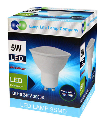 10 Pack 5w SMD LED GU10 High Brightness Warm White 3000K - Energy Light Bulbs - Free delivery on all orders