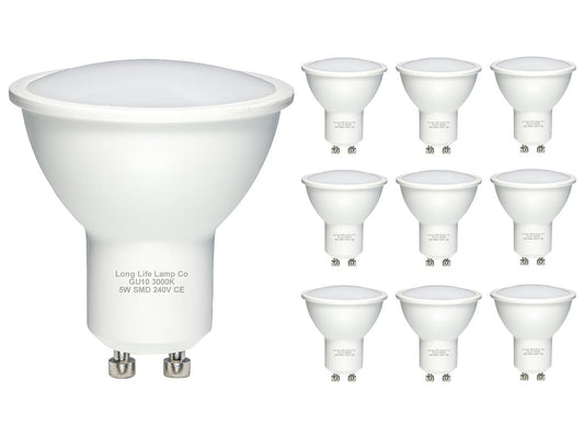 10 Pack 5w SMD LED GU10 High Brightness Warm White 3000K - Energy Light Bulbs - Free delivery on all orders