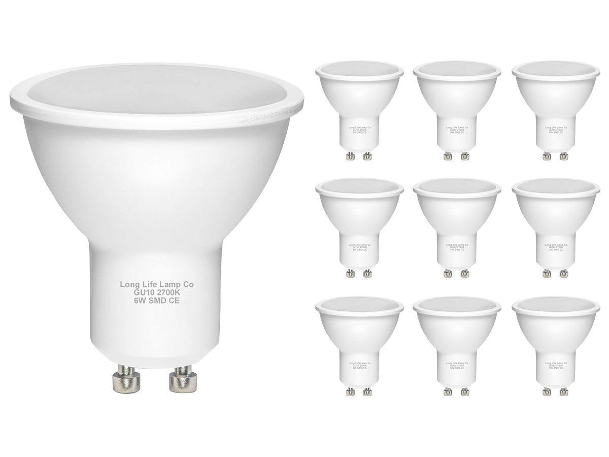 10 Pack 6w SMD LED GU10 50w Brightness Warm White - Energy Light Bulbs - Free delivery on all orders