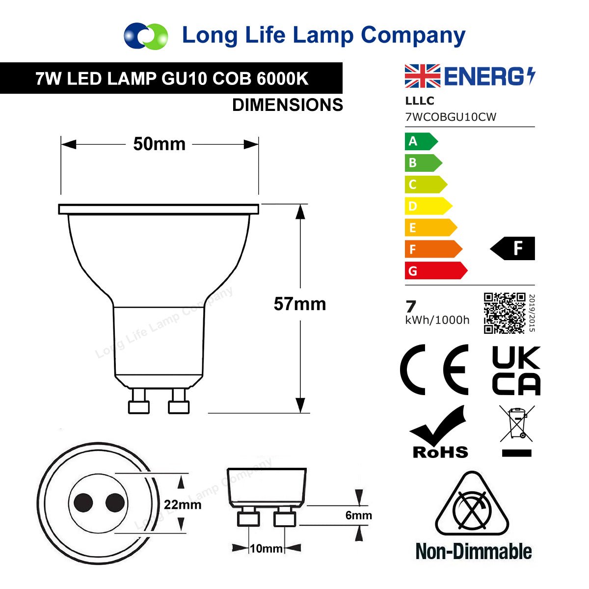 10 Pack 7w COB LED GU10 Replacement 65w Halogen Cool White - Energy Light Bulbs - Free delivery on all orders