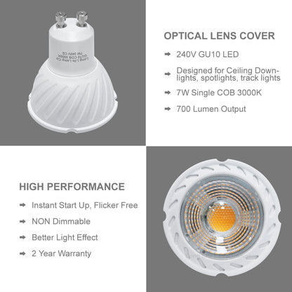 10 Pack 7w COB LED GU10 Replacement 65w Halogen Warm White - Energy Light Bulbs - Free delivery on all orders