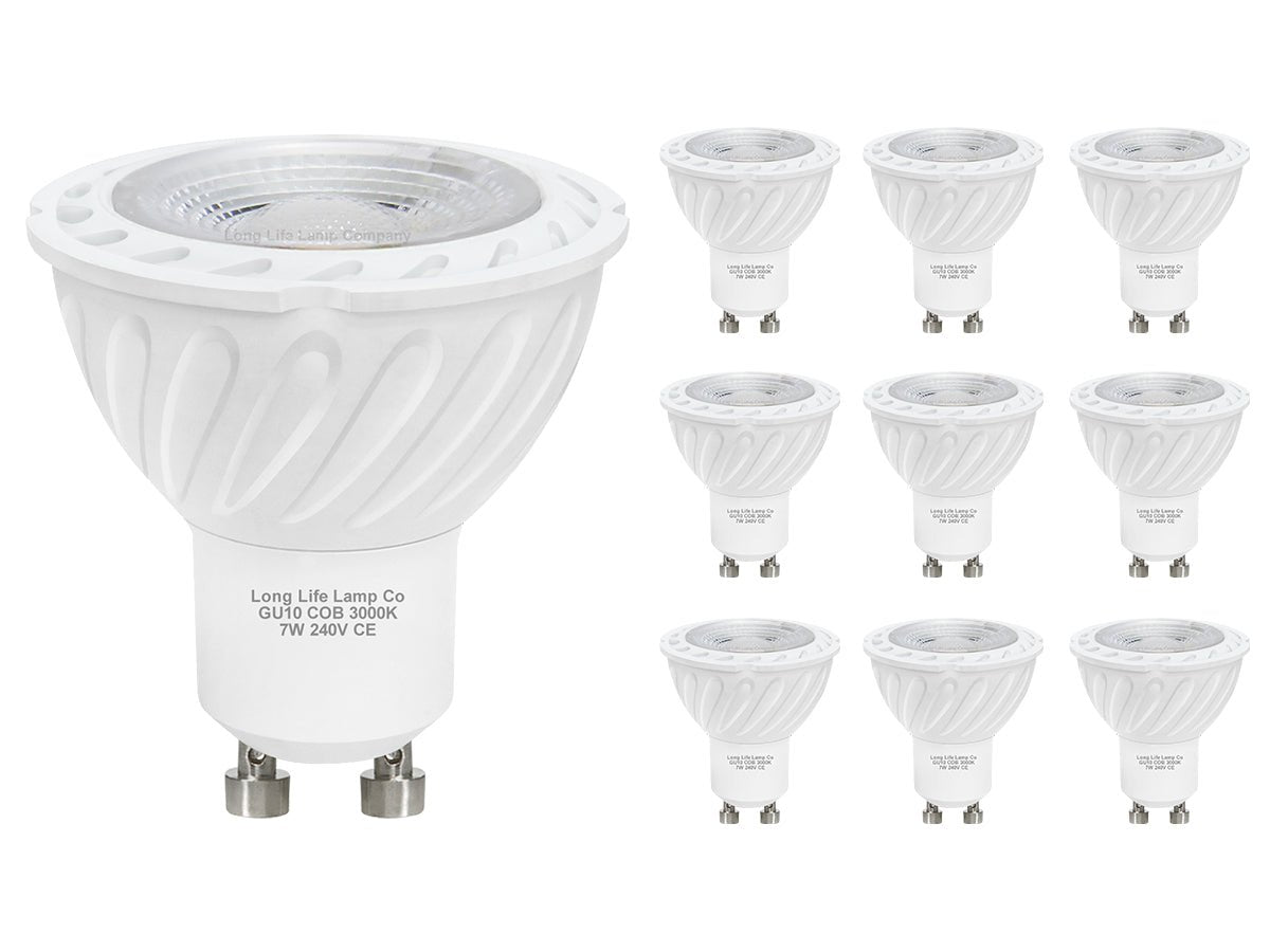 10 Pack 7w COB LED GU10 Replacement 65w Halogen Warm White - Energy Light Bulbs - Free delivery on all orders