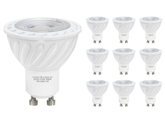 10 Pack 7w COB LED GU10 Replacement 65w Halogen Warm White - Energy Light Bulbs - Free delivery on all orders