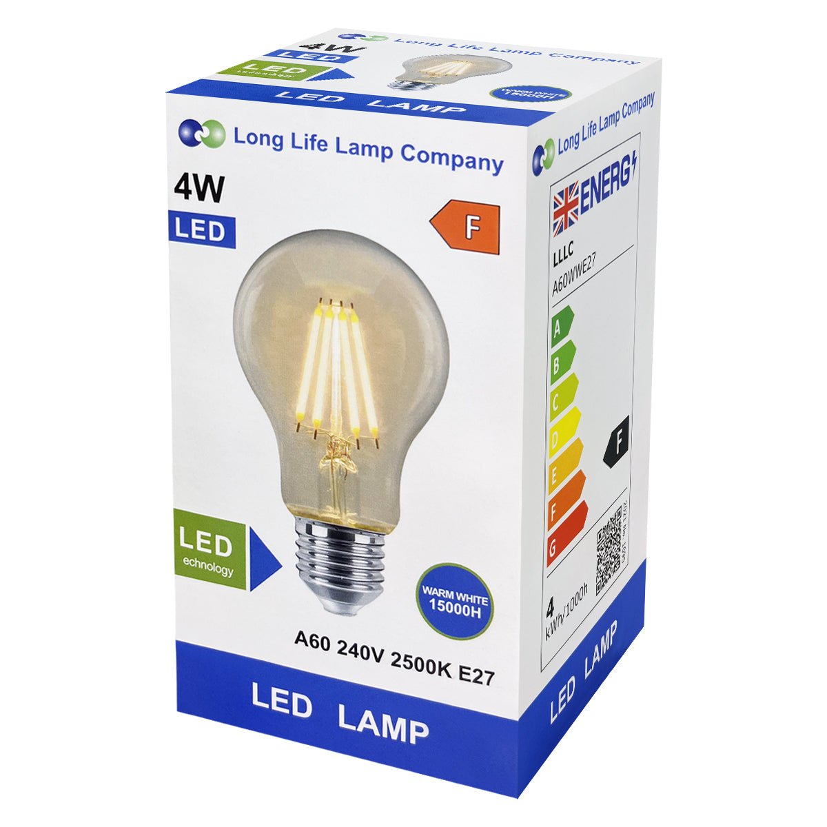 10 Pack Vintage 4W LED A60 Filament Light Bulb E27 Clear Glass Warm White 2500K - Energy Light Bulbs - Free delivery on all orders