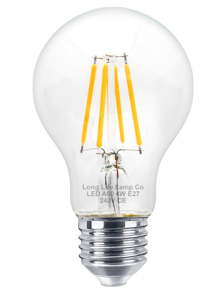 10 Pack Vintage 4W LED A60 Filament Light Bulb E27 Clear Glass Warm White 2500K - Energy Light Bulbs - Free delivery on all orders