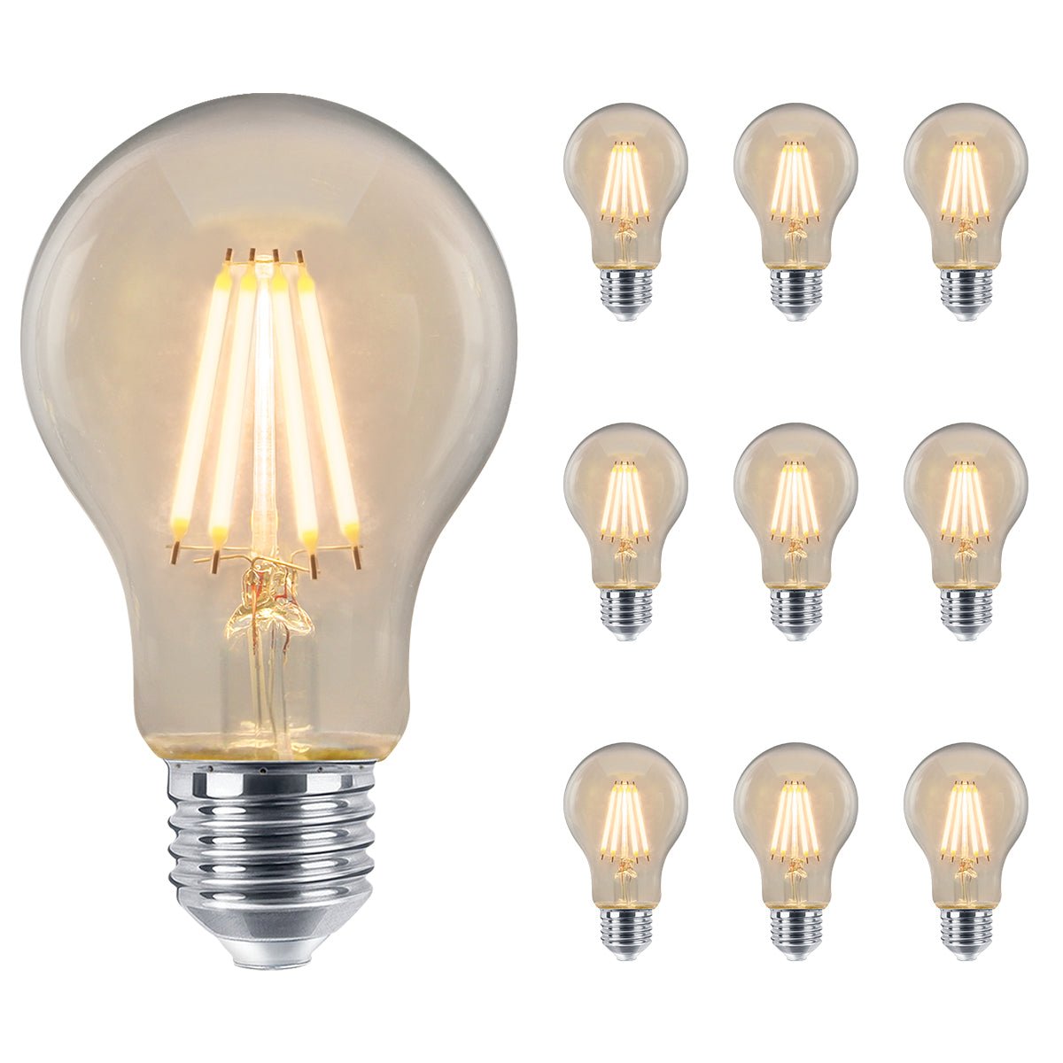10 Pack Vintage 4W LED A60 Filament Light Bulb E27 Clear Glass Warm White 2500K - Energy Light Bulbs - Free delivery on all orders