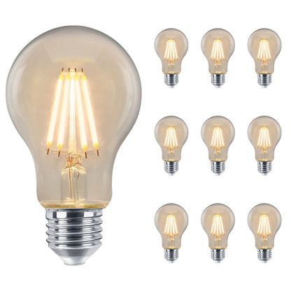 10 Pack Vintage 4W LED A60 Filament Light Bulb E27 Clear Glass Warm White 2500K - Energy Light Bulbs - Free delivery on all orders