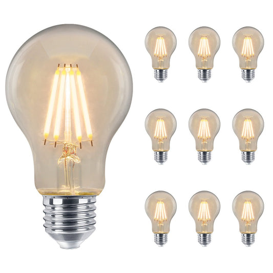 10 Pack Vintage 4W LED A60 Filament Light Bulb E27 Clear Glass Warm White 2500K - Energy Light Bulbs - Free delivery on all orders