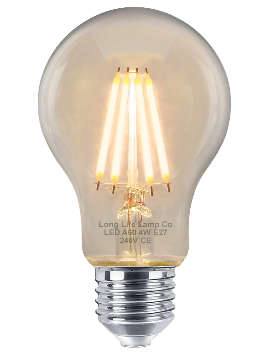 10 Pack Vintage 4W LED A60 Filament Light Bulb E27 Clear Glass Warm White 2500K - Energy Light Bulbs - Free delivery on all orders