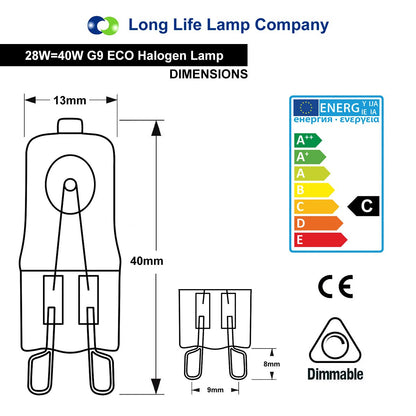 10 X G9 ECO 28W=40W Clear Halogen Light Bulbs 240V - Energy Light Bulbs - Free delivery on all orders