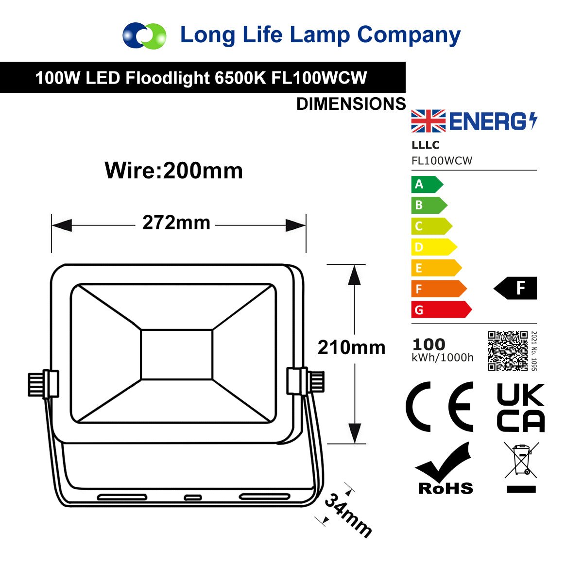 100w LED Flood Light Cool White 6500k IP65 Outdoor Use Waterproof - Energy Light Bulbs - Free delivery on all orders