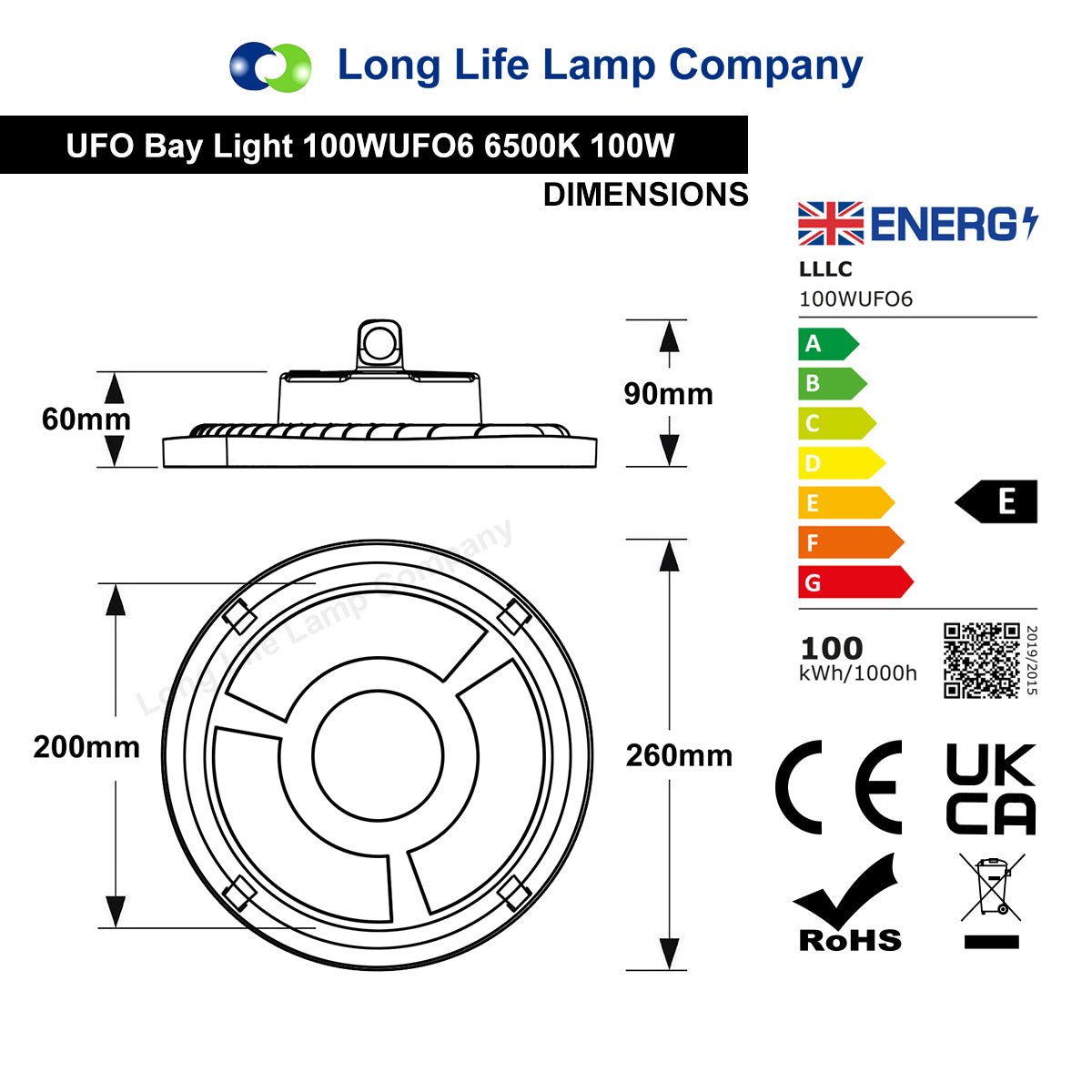 100w LED High Bay UFO Light IP65 For Warehouse Workshops Canopy - Energy Light Bulbs - Free delivery on all orders