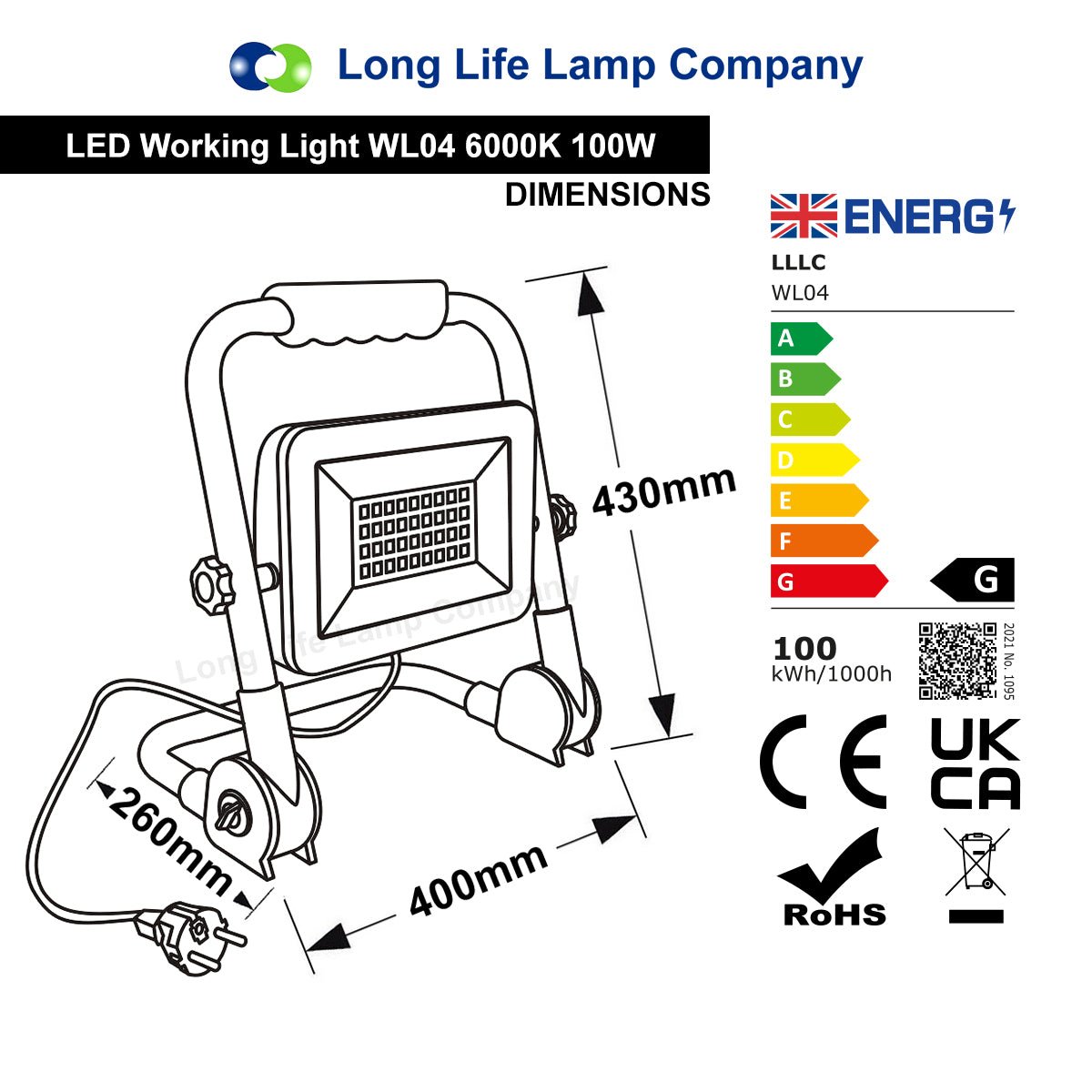 100W LED Portable Flood Work Light 240V IP65 6000K - Energy Light Bulbs - Free delivery on all orders
