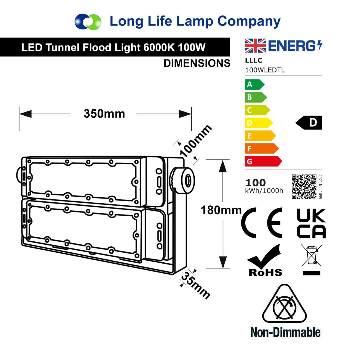 100w LED Tunnel Light High Brightness Security Flood Light IP65 6000K 100WLEDTL - Free delivery on all orders