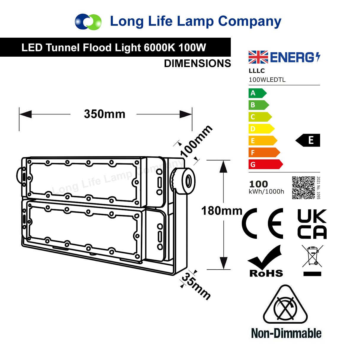 100w LED Tunnel Light High Brightness Security Flood Light IP65 6000K - Energy Light Bulbs - Free delivery on all orders