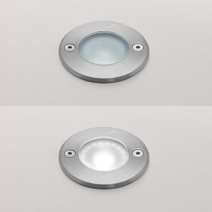 1w LED Recessed Outdoor Ground Light Round Cool White Brushed Chrome Walkover Uplighter GL07CW
