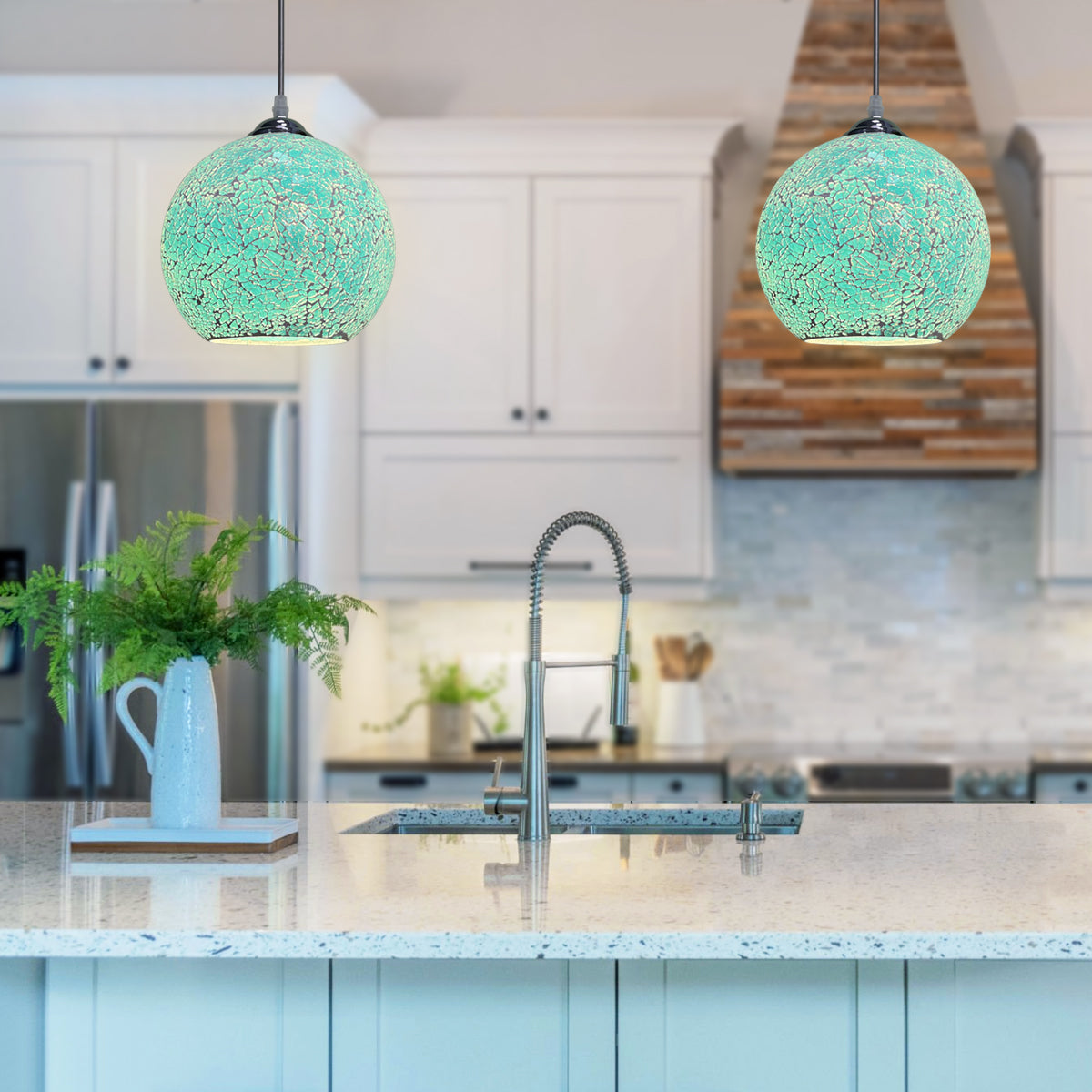 Vintage Ceiling Crackle Blue Mosaic Globe Glass Pendant Light