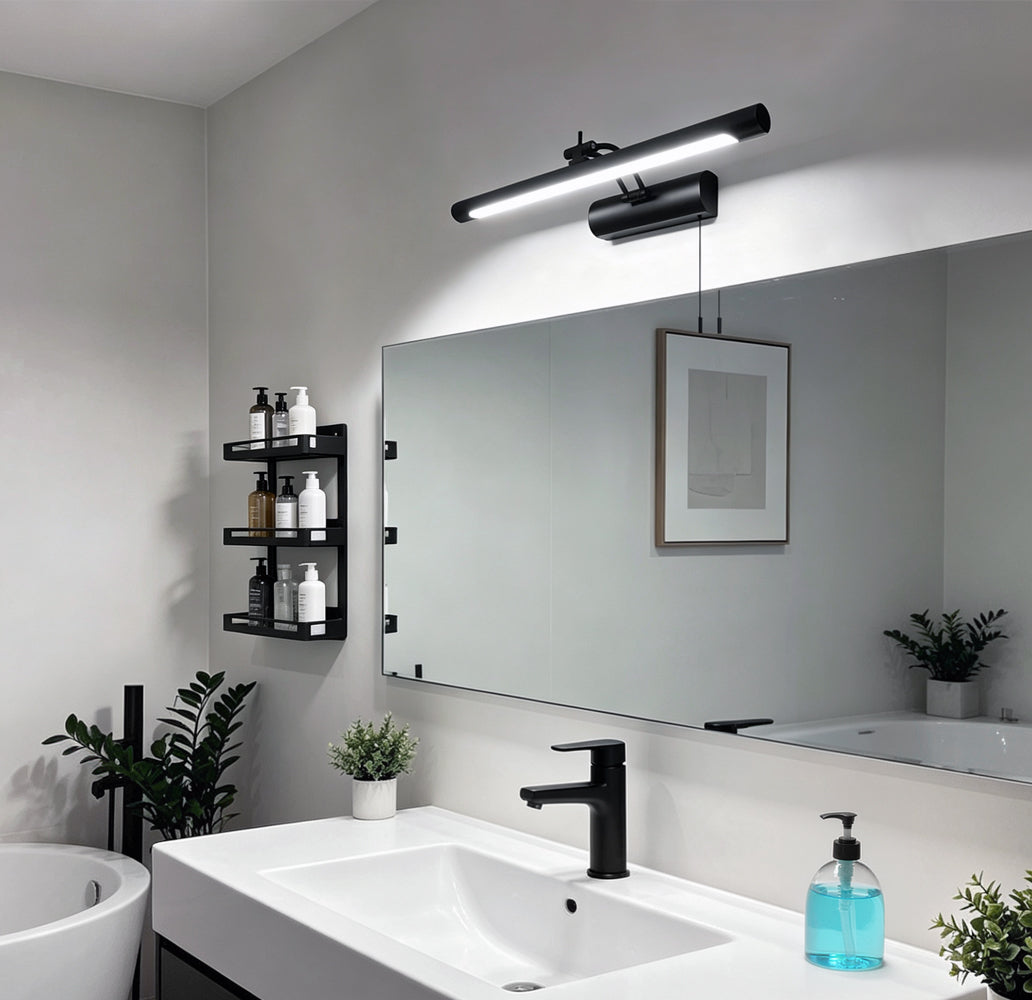 8W Black Adjustable LED Bathroom Mirror Wall Light with Pull Cord Cool White 6500K IP44 ML26