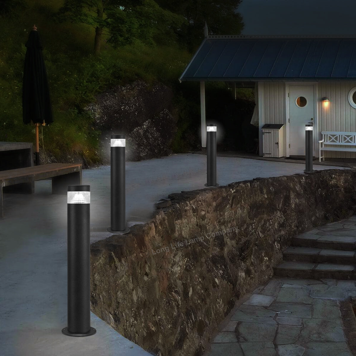 3w Modern Outdoor LED Cool White Bollard Light Stainless Steel Black Finish - Free delivery on all orders