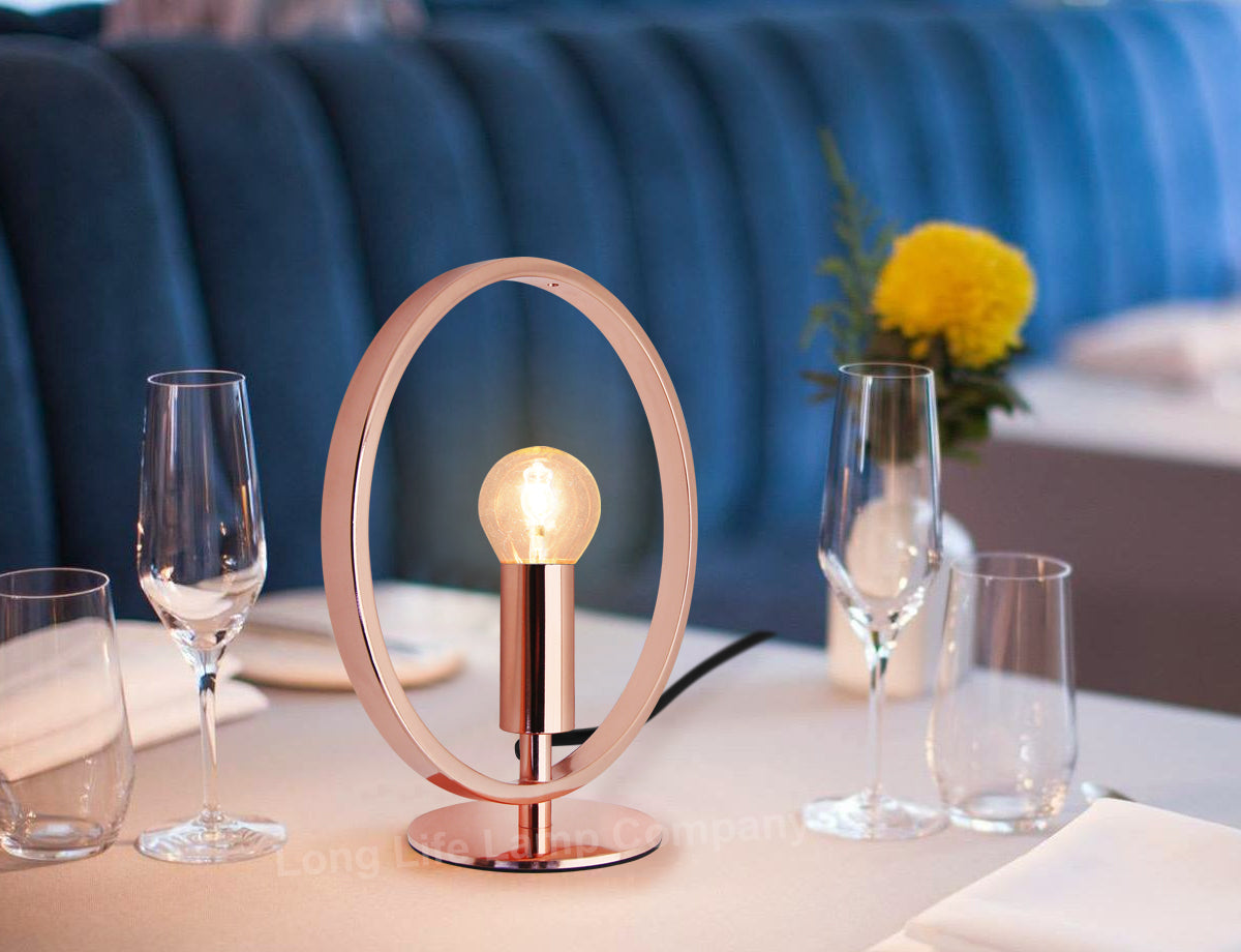 Modern Retro Polished Copper Table Lamp Ring Hoop Desk Lamp and Bedside Light