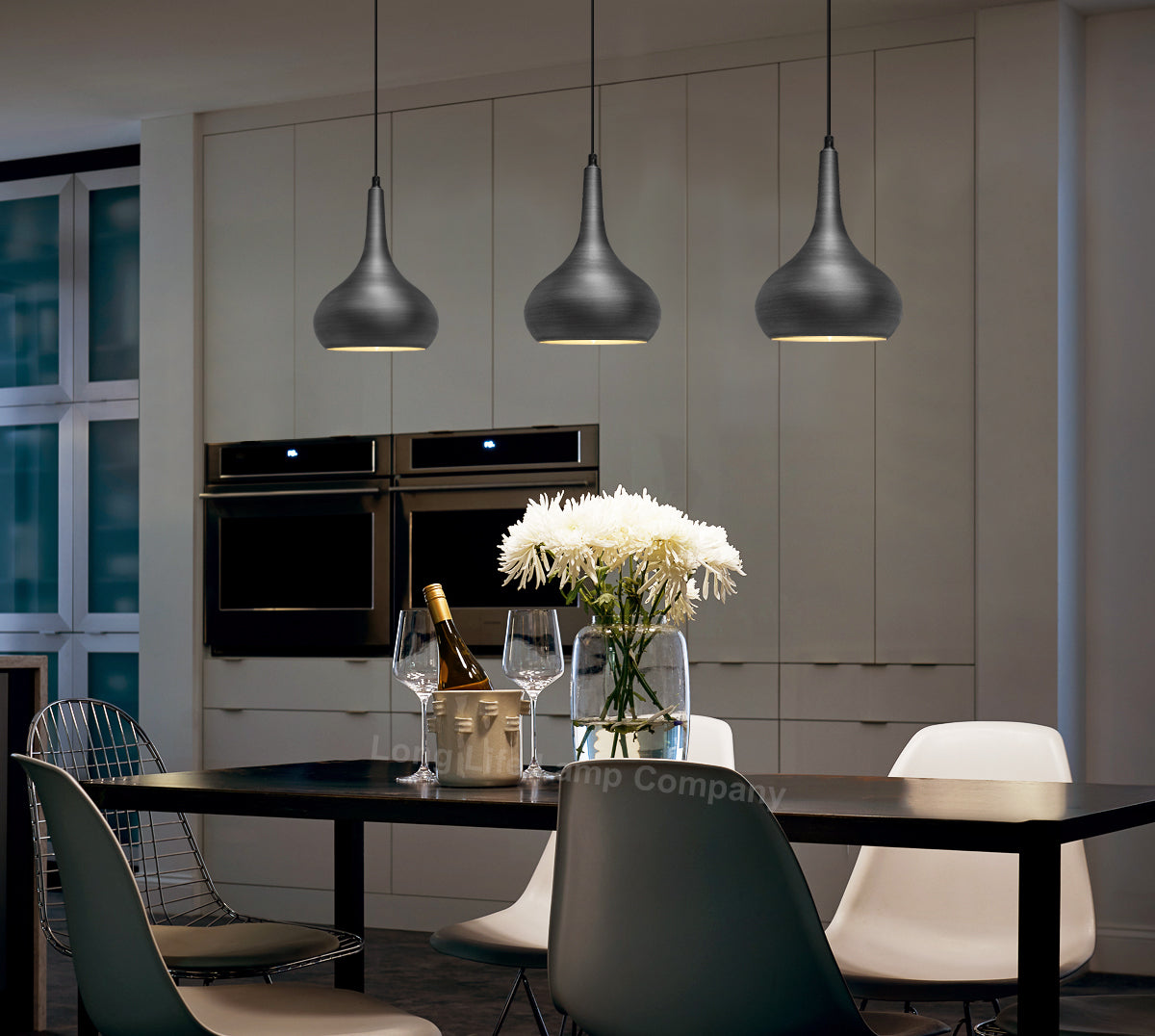 Grey Droplet Pendant Light E27 60W Pewter Metal Shade - Free delivery on all orders