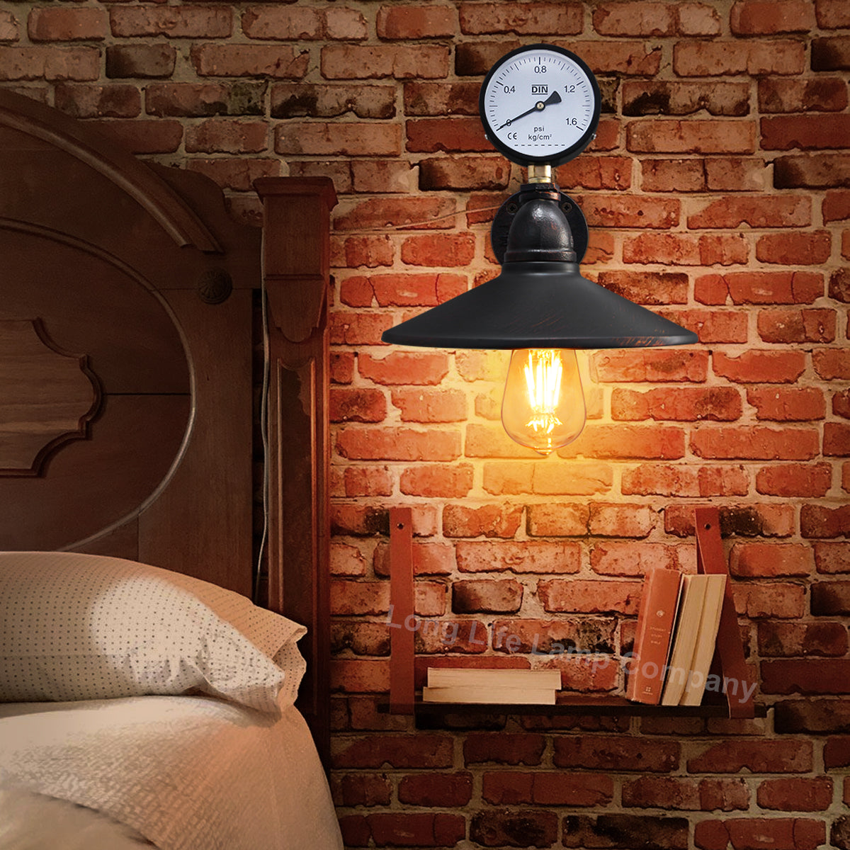 Industrial Water Pipe Wall Light with Pressure Gauge