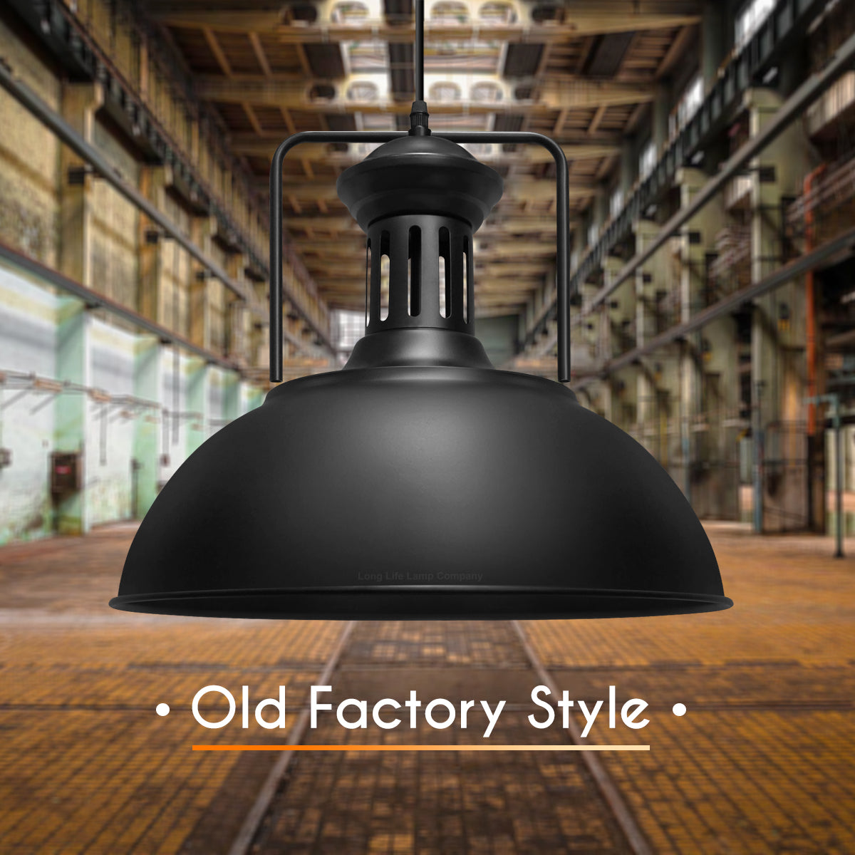 Industrial Old Factory Barn Pendant Light Large Dome Shade Black Metal M0151