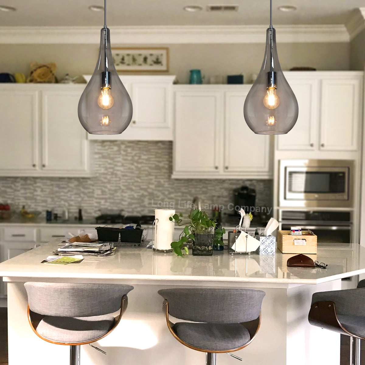 Modern Smoky Grey Glass Ceiling Pendant Light M0213