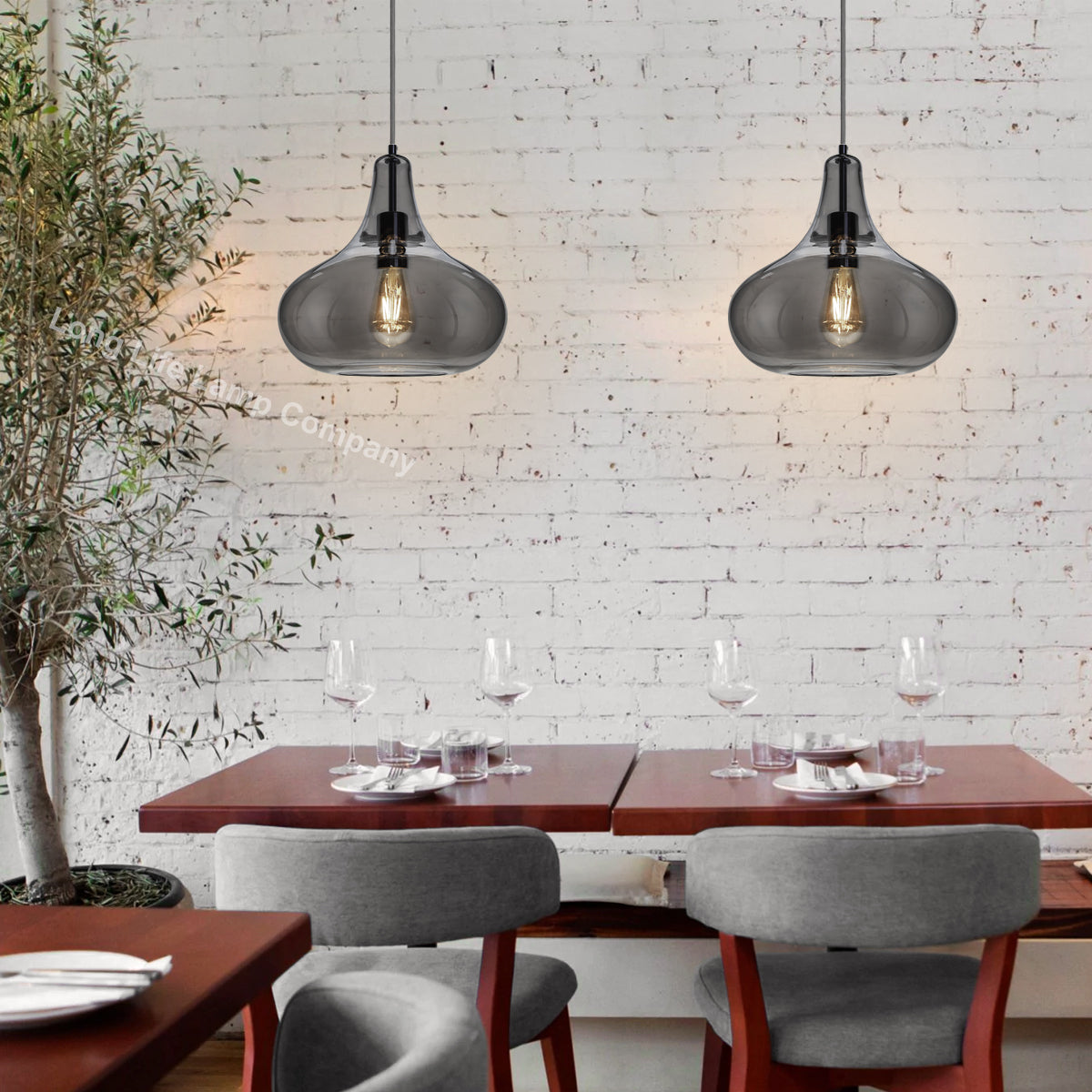 Modern Ceiling Glass Pendant Light Smoked Grey Tear Drop Dome Lamp Shade M0240 - Free delivery on all orders