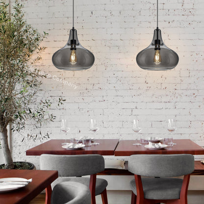 Modern Ceiling Glass Pendant Light Smoked Grey Tear Drop Dome Lamp Shade M0240 - Free delivery on all orders