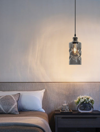 Vintage Smoked Grey Twisted Cylinder Glass Ceiling Pendant Lamp M0242