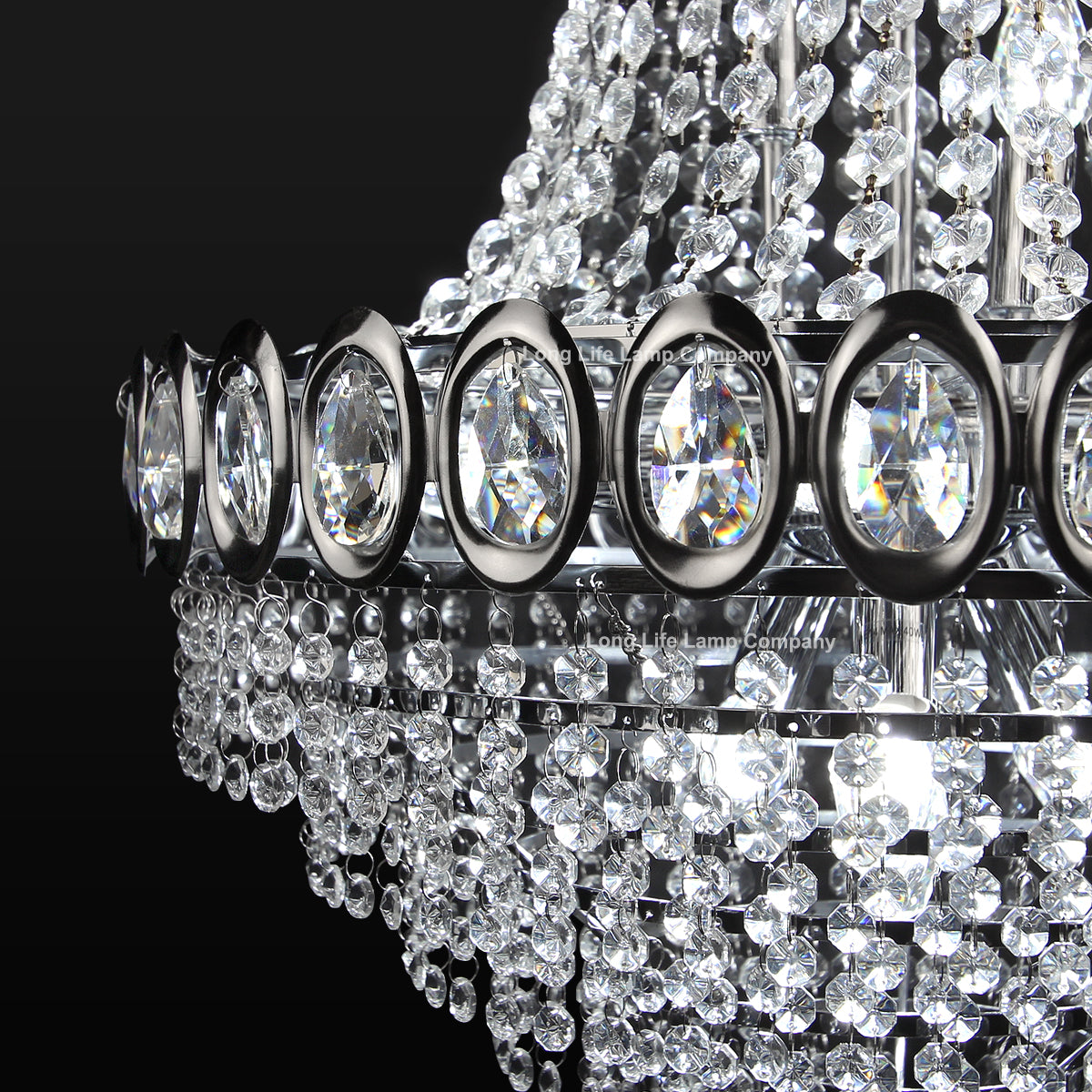 Large Ceiling Crystal Pendant Chandelier Suspended Chrome Frame Cascading Droplets