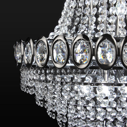 Large Ceiling Crystal Pendant Chandelier Suspended Chrome Frame Cascading Droplets