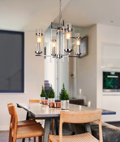 4 Light Chrome Lantern Pendant Glass Ceiling Light