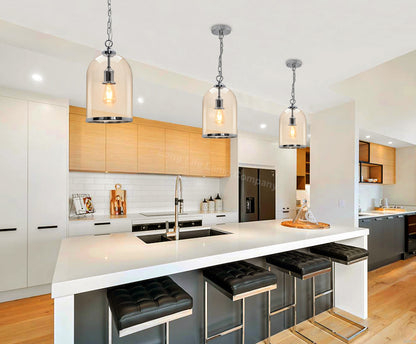Chrome Vintage Ceiling Pendant Light Glass Lamp Shade Bell Chain Lantern H3070