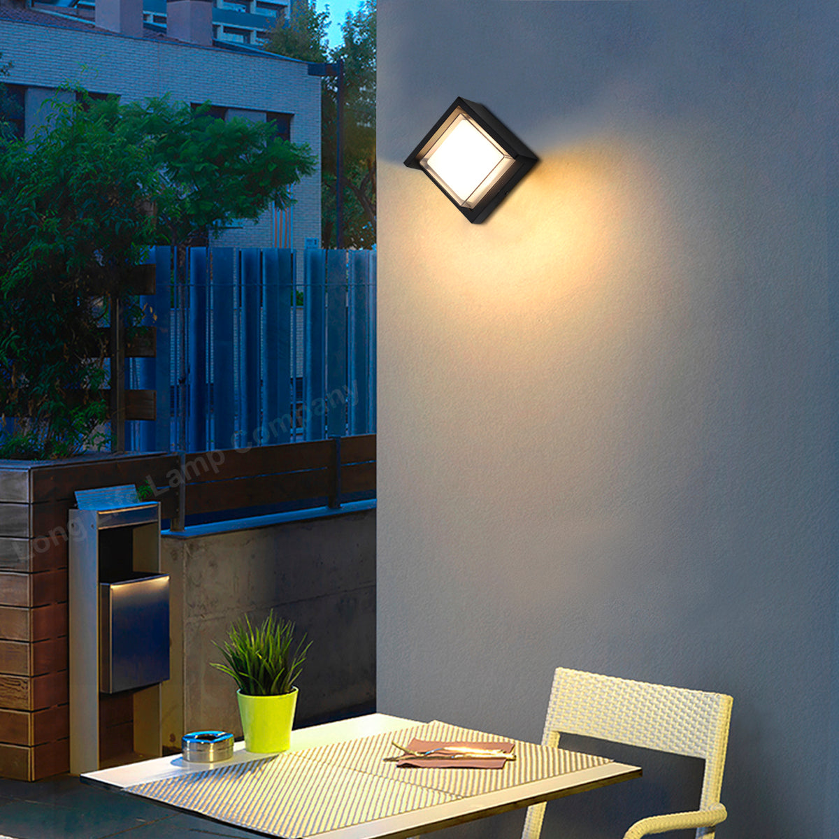 12W Outdoor Modern Square Black LED Wall Light Opal Diffuser 3000K