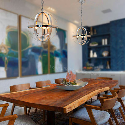 Industrial Ceiling 3 Light Globe Pendant Light Chrome Chained Lantern