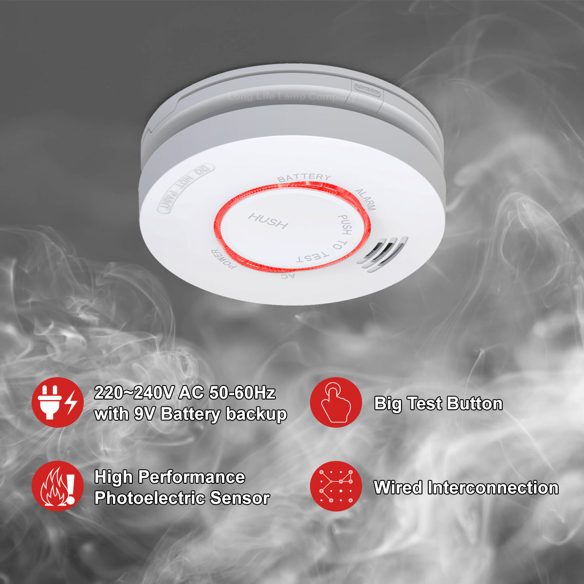 Sensor Smoke Alarm 240v Mains Operated with Battery Back Up Photoelectric Detector