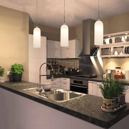 Modern White Frosted Glass Ceiling Pendant Light Tubular Lamp Shade