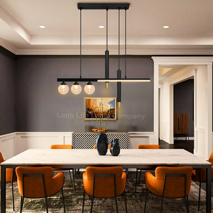 LED Bar 5 Light Black Ceiling Pendant Light Mini Glass Globes Slim Tubular