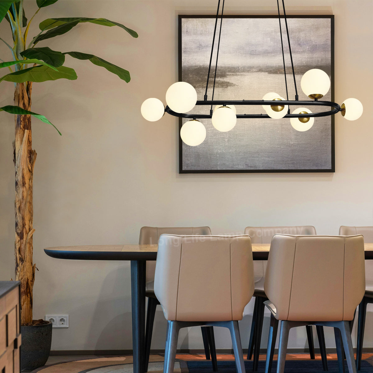 Modern Ceiling Black Circular Bar Pendant Light Globe Frosted Glass Lamp Shades with G9 LED