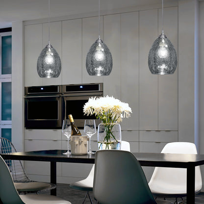 Retro Chrome Ceiling Pendant Light Fixture Grey Cracked Glass Oval Lamp shade