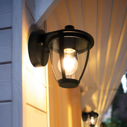 Outdoor Downward Wall Light Black Lantern Clear Diffuser IP44